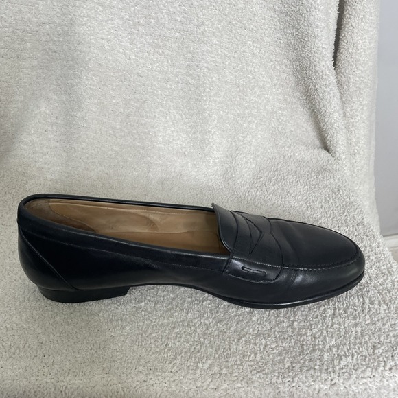 $750 Santoni Solid‎ Black Penny Loafers Leather Shoes Men\'s Size 10.5 FLAWED main image 9